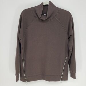 Athleta Funnel Neck Side Zip Sweatshirt S Brown Fleece Pullover Mock Cozy Karma